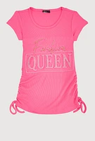 Little Girls 3D Fashion Queen Rhinestone Graphic Top,