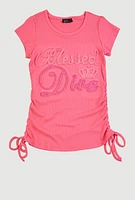 Little Girls 3D Rhinestone Blessed Diva Graphic Tee, Pink, Size 5-6