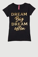 Little Girls Dream Big Often Tee, Black,