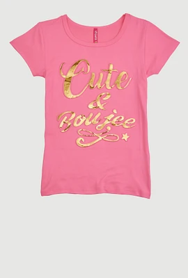 Little Girls Cute and Boujee Tee, Pink, Size 6X
