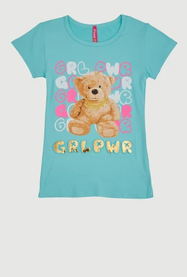 Little Girls Grl Pwr Bear Graphic Tee, Blue, Size 4