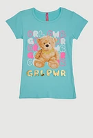 Little Girls Grl Pwr Bear Graphic Tee, Blue, Size 4
