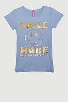 Little Girls 3D Embossed Smile More Tee, 6X