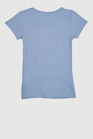 Little Girls 3D Embossed Smile More Tee, Blue, Size 4