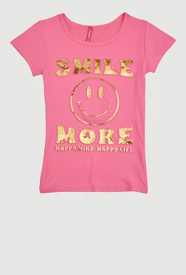Little Girls 3D Embossed Smile More Tee, Pink, Size 4