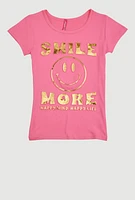 Little Girls 3D Embossed Smile More Tee, Pink, Size 4