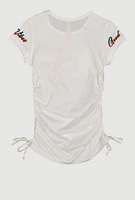 Little Girls Good Vibes Ruched Graphic Tee, White, Size 4