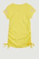 Little Girls Good Vibes Ruched Graphic Tee, Yellow,