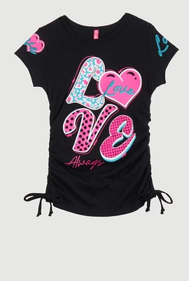 Little Girls Love Always Ruched Tee, Black, Size 5-6