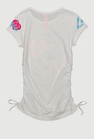 Little Girls Love Always Ruched Tee, White, Size 6X