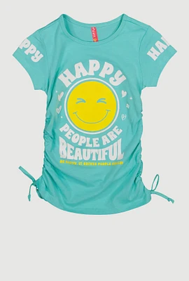 Little Girls Happy Ruched Graphic Tee,