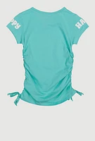 Little Girls Happy Ruched Graphic Tee, Green,