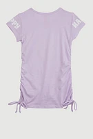 Little Girls Happy Ruched Graphic Tee, Purple, Size 6X