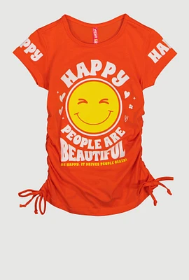 Little Girls Happy Ruched Graphic Tee, Orange, Size 6X
