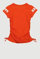 Little Girls Happy Ruched Graphic Tee, Orange, Size 6X