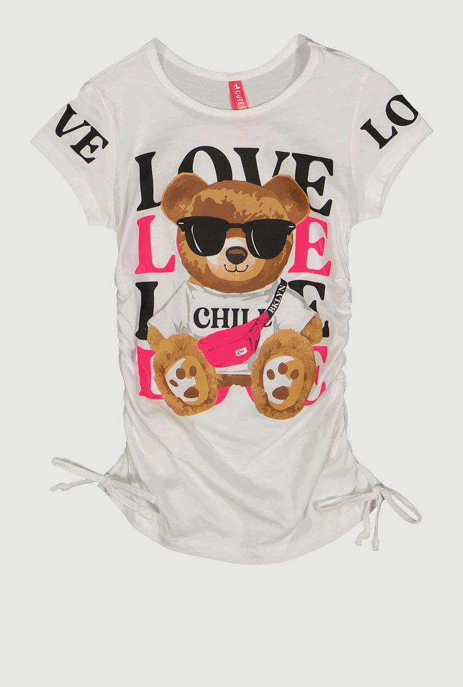 Little Girls Love Chill Love Bear Graphic Tee, White, Size 4