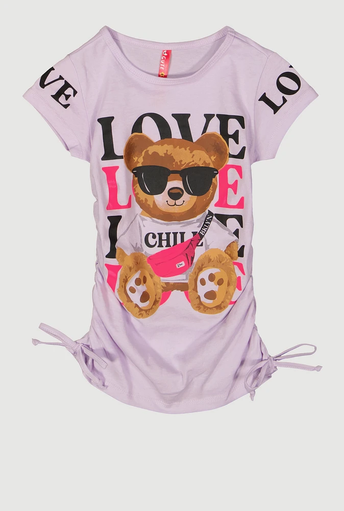 Little Girls Love Chill Love Bear Graphic Tee, Purple, Size 4