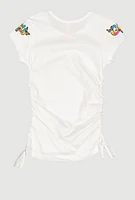 Little Girls Can Change The World Ruched Tee, White, Size 4