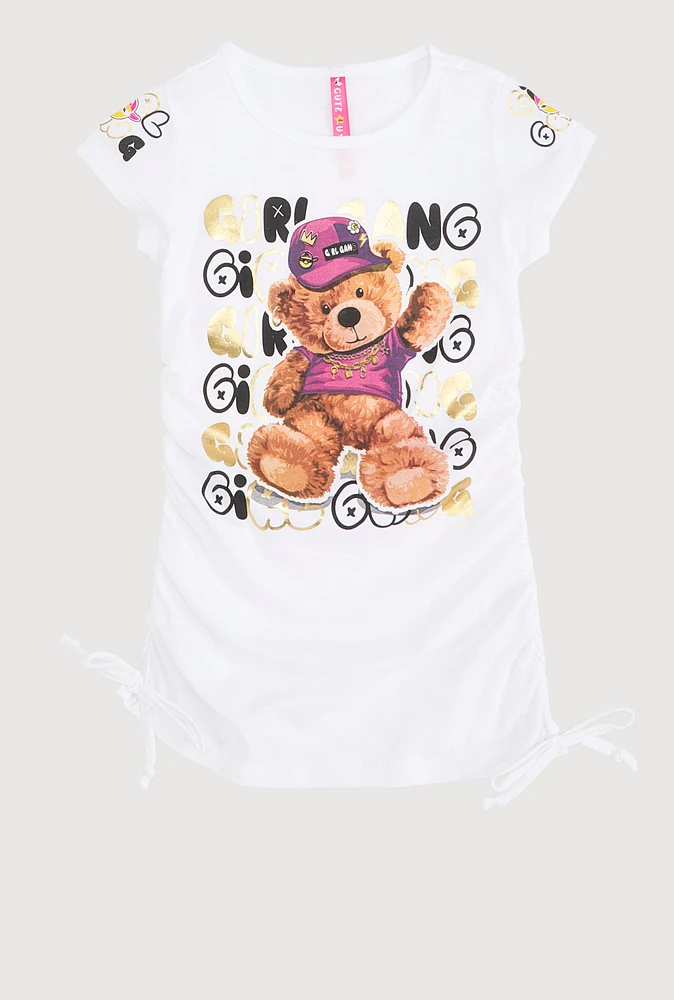 Little Girls Bear Girl Gang Foil Graphic Top, White, Size 5-6