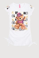 Little Girls Bear Girl Gang Foil Graphic Top, White, Size 5-6