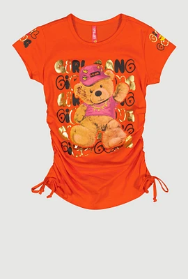 Little Girls Bear Girl Gang Foil Graphic Top, Orange, Size 5-6