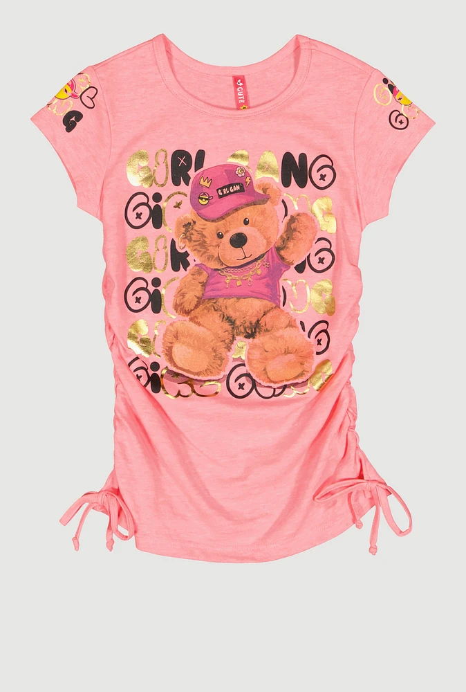 Little Girls Bear Girl Gang Foil Graphic Top,
