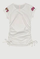 Little Girls Love More Ruched Side Graphic Tee, White, Size 5-6