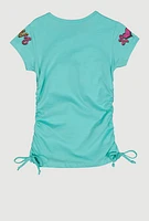 Little Girls Love More Ruched Side Graphic Tee, Green,