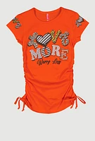 Little Girls Love More Ruched Side Graphic Tee, Orange, Size 5-6