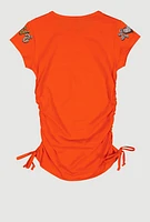 Little Girls Love More Ruched Side Graphic Tee, Orange, Size 5-6
