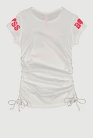 Little Girls Boss Ruched Side Graphic Tee, White, Size 5-6