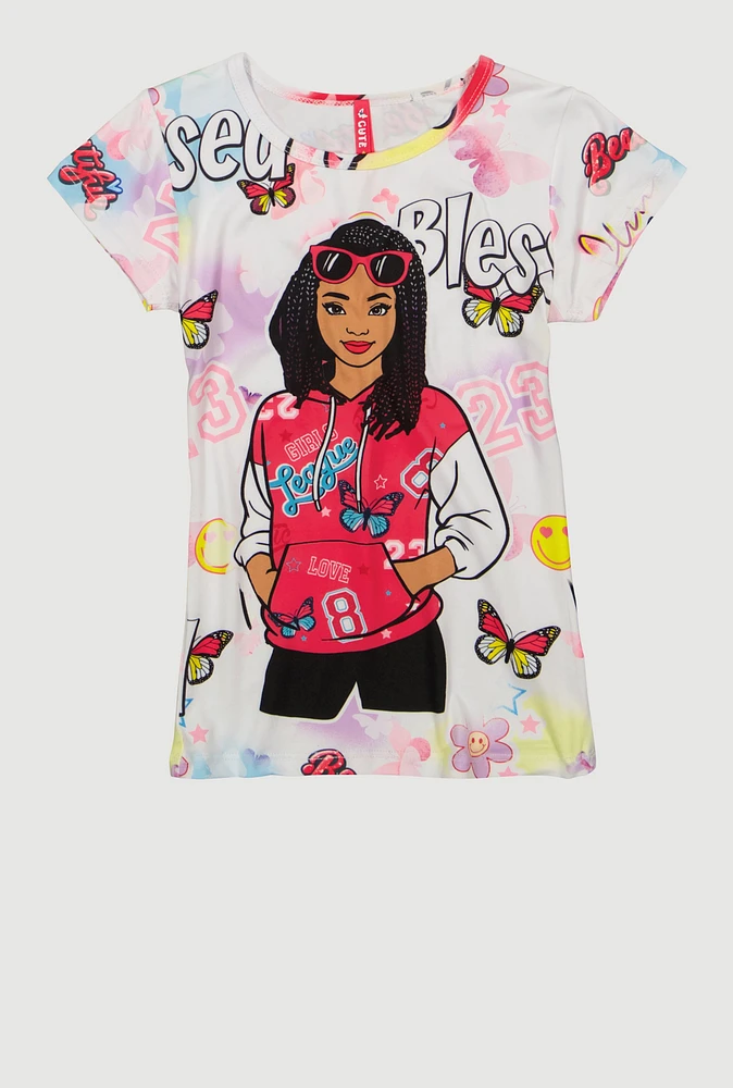 Little Girls Blessed Butterfly Graphic Tee, Multi, Size 6X