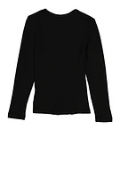 Little Girls Tie Front Top with Graphic Chain Necklace, Black, Size 6X