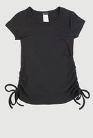 Little Girls Ribbed Knit Side Ruched Tee,