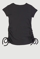 Little Girls Ribbed Knit Side Ruched Tee,
