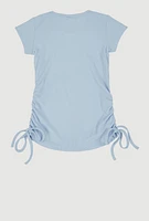Little Girls Ribbed Knit Side Ruched Tee, Blue, Size 5-6