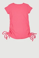 Little Girls Ribbed Knit Side Ruched Tee, Pink, Size 5-6