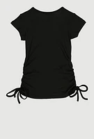 Little Girls Ribbed Knit Ruched Side Top with Necklace,