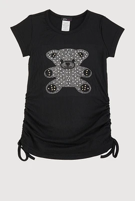 Little Girls Rhinestone Teddy Bear Graphic Top, Black, Size 6X