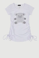 Little Girls Rhinestone Teddy Bear Graphic Top, White, Size 4