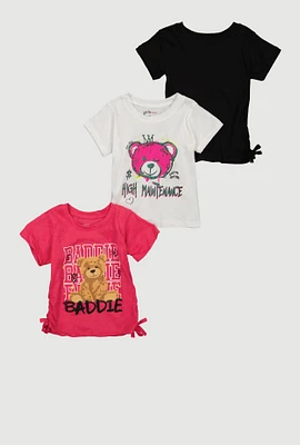 Little Girls Teddy Bear Glitter Graphic Tees 3 Pack, Multi, Size 4