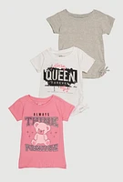 Little Girls Always Think Positive Graphic Tee 3 Pack, Pink, Size 4