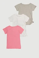 Little Girls Always Think Positive Graphic Tee 3 Pack, Pink, Size 4