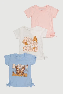 Little Girls Never Mind Butterfly Graphic Tees 3 Pack, Multi, Size 5-6