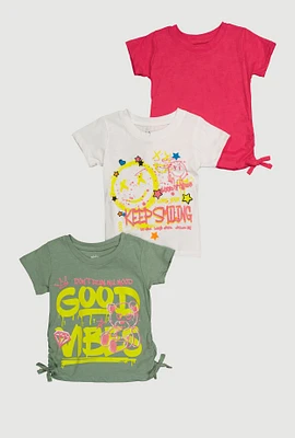 Little Girls Good Vibes Graffiti Graphic Tees 3 Pack, Multi, Size 4