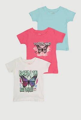 Little Girls Born To Be Free Graphic Tees 3 Pack, Multi, Size 5-6