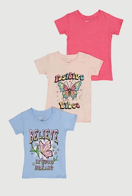 Little Girls Believe Your Dreams Graphic Tees 3 Pack, Multi,