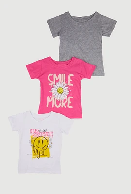 Little Girls Smile More Graphic Tees 3 Pack, Multi, Size 5-6