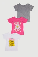 Little Girls Smile More Graphic Tees 3 Pack, Multi, Size 5-6