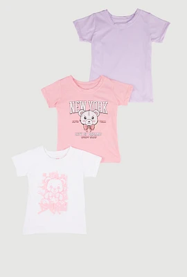 Little Girls Brooklyn New York Bear Tees 3 Pack, Multi,